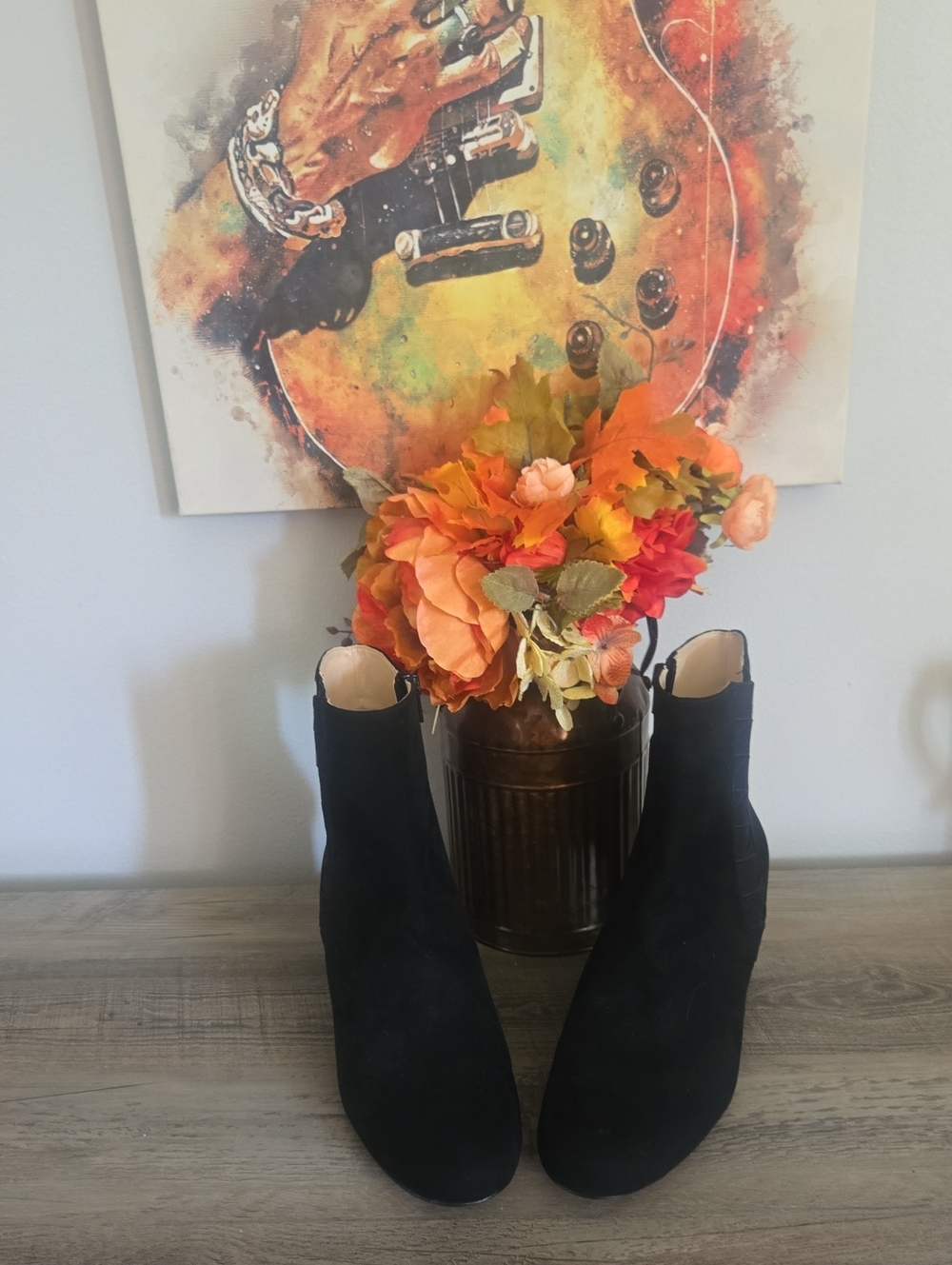 Nine West Black Suede Heeled Ankle Boots